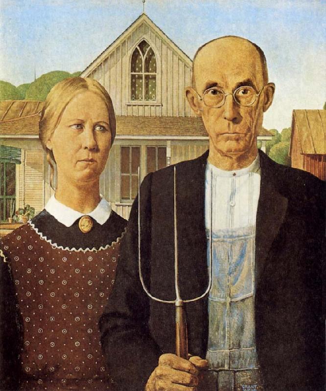 Grant Wood American Gothic oil painting image